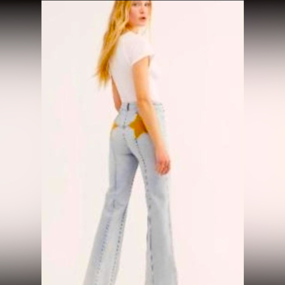 Free People Firecracker Flare jeans in hard to find yellow star!